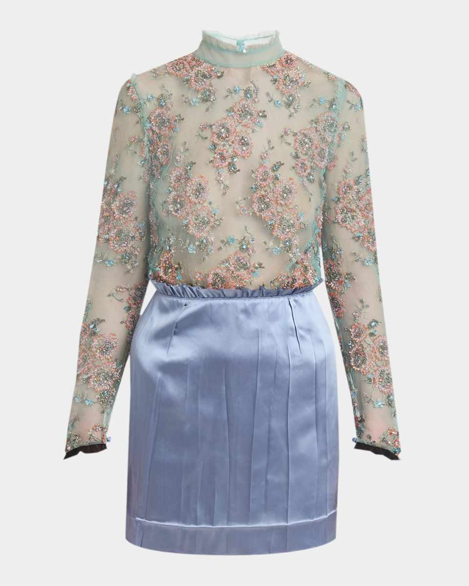 Crystal Embroidered Tulle And Satin Mini Dress